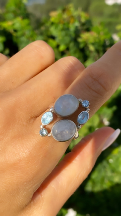 Anillo de plata 925 con piedra de la luna y cuarzo - Tailandia Joyas