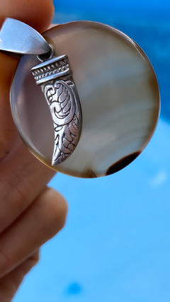 Dije de plata 925 y piedra ojo de tigre ( 4 cm )