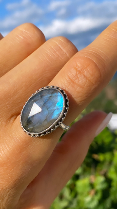 Anillo plata 925 Cuarzo azul natural en internet