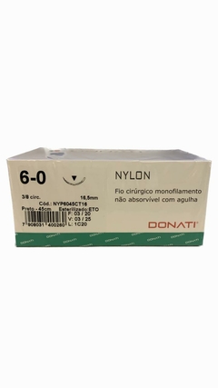 FIO NYLON 6-0 C/AG 3/8 CORT 16,5MM CX/24 UND - DONATI
