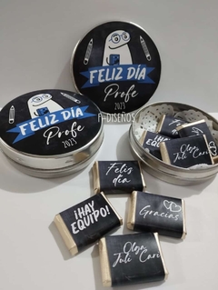 Souvenir lata pastillera + 4 chocolates personalizados - tienda online