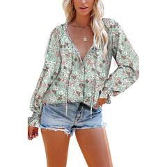 Camisa feminina casual manga longa floral - online store