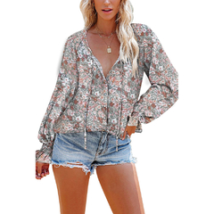 Camisa feminina casual manga longa floral on internet