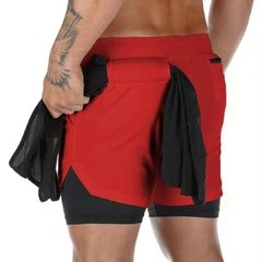 Shorts masculino, de treino duplo, com bolso na internet