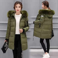Parka de capuz longo feminino com gola de pele, casaco grosso quente on internet