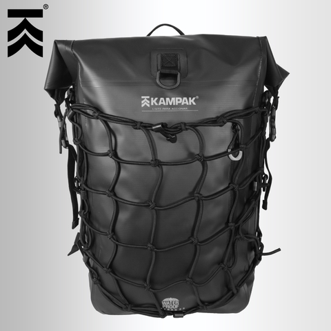 Mochila NEGRA Impermeable con Red Portabultos Kampak Dry Bag Moto KD04