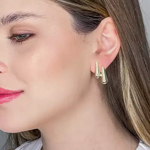 Brinco Duas Gotas Finas Ouro 18K
