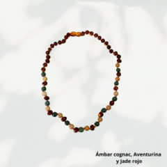 Collar de Ámbar cognac, Aventurina y Jade rojo