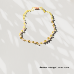 Collar de Ámbar miel y Cuarzo Rosa