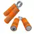 Pair of orange hand grip exercisers with foam handles and metal springs for grip strength training