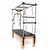 Cadillac Linha Classic Arktus Pilates equipment with wooden frame, black padded platform, and metal poles with attached straps and bars for exercise
