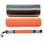 Three types of yoga rollers including a solid black foam roller, a textured orange foam roller, and an orange massage stick with black handles