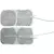 Two sets of 5x5 cm self-adhesive electrode pads with attached white lead wires for physical therapy or pilates use
