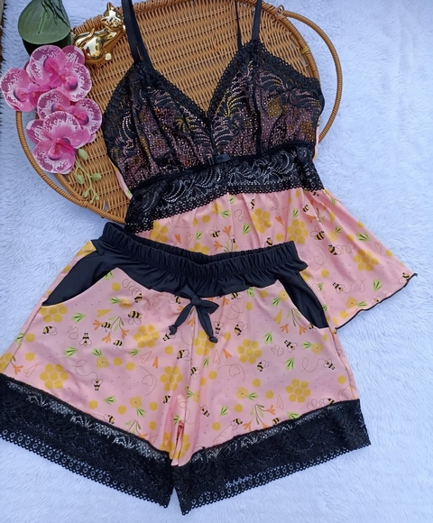 Baby doll bolsinho - Florido salmão