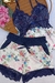 Baby doll bolsinho - Florido com detalhes em azul marinho
