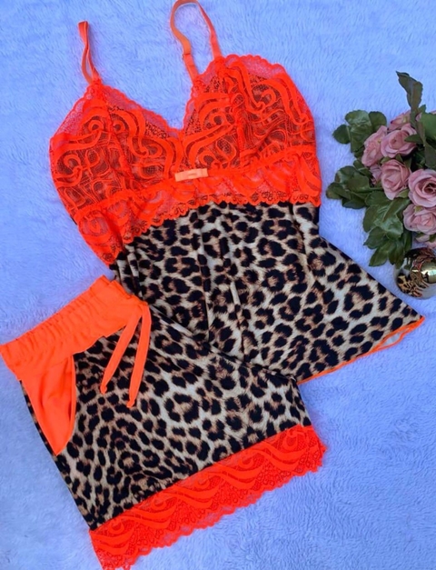 Baby doll bolsinho - Onça com detalhes laranja