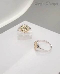 Anillo Estampa de San Benito de Plata 925 y Oro
