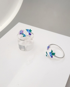 Anillo Colibrí con Flor Esmaltado de Plata 925