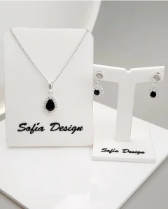 Conjunto Dije y Aros Susanos Gota Diseño Negro de Plata 925
