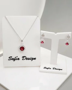 Conjunto Dije y Aros Susanos Circulares Diseño Fucsia de Plata 925