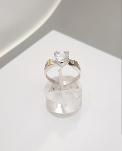 Anillo Solitario Corazón Grande de Plata 925 y Oro