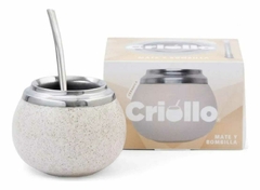 Mate de ceramica criollo blanco con puntos