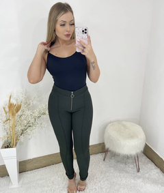 Calça pop com ziper Verde Militar