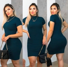Vestido Canelado Gola Alta com Manga