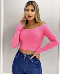 Cropped canoa manga longa