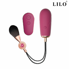 00908 | Vibrador, em formato de cápsula, com pincel em sua ponta e cápsula, levemente texturizada. Tem 12 modos de vibraçãoe função de aquecimento - LILO - comprar online