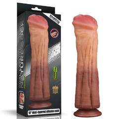 01089 | Pênis Dupla Densidade 30cm X 7,5cm Dual Layered Platinum Silicone Cock Bege e Marrom - LOVETOY