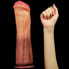 01089 | Pênis Dupla Densidade 30cm X 7,5cm Dual Layered Platinum Silicone Cock Bege e Marrom - LOVETOY