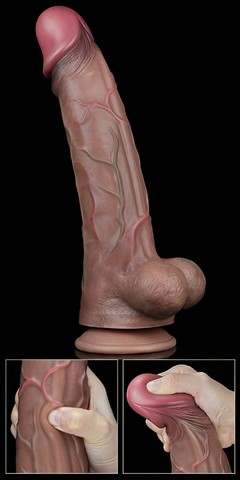 01095 | Pênis Dupla Densidade 29,5x5,5 cm Dual Layered Platinum Silicone Cock Marrom - LOVETOY