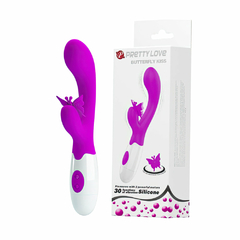 01228 | Vibrador com estimulador clitoriano em formato de de borboleta,dois motores que com 30 vibrações - PRETTY LOVE