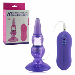 01393 | Plug anal em formato cônico e relevos arredondados. Possui vibrador com 10 funções e controle remoto, que torna seu uso muito mais prático - APHRODISIA na internet