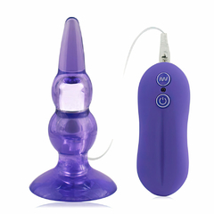 01393 | Plug anal em formato cônico e relevos arredondados. Possui vibrador com 10 funções e controle remoto, que torna seu uso muito mais prático - APHRODISIA - E-VARIEDADES