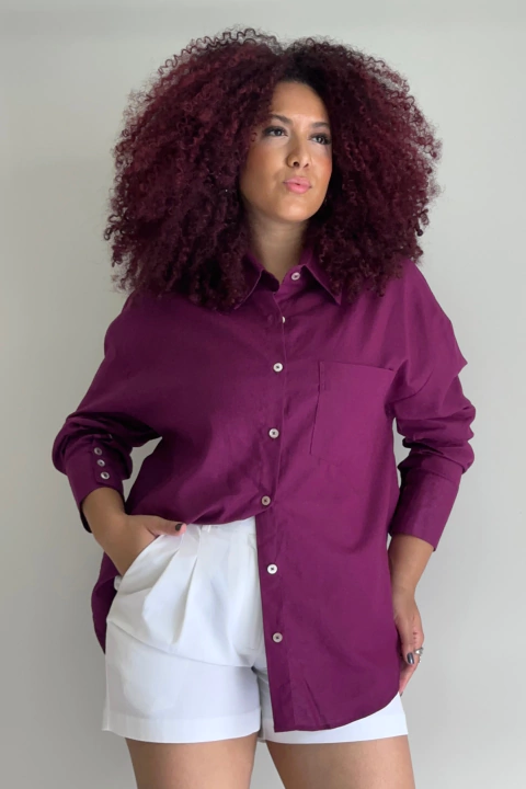 Imagem do Camisa Feminina Oversized Linho Bolso Botoes Chicpoa