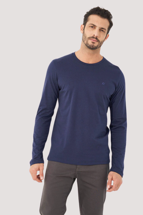 Camiseta Masculina Pima Manga Longa Com Bordado Colcci - loja online