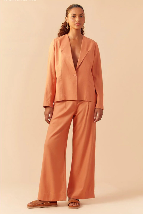 Calca Feminina Linho Pantalona Recorte Frente Com Bolsos Dress To - loja online