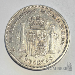 España - 5 Pesetas Amadeo I - KM666 - !871 estrella 1875 - comprar online