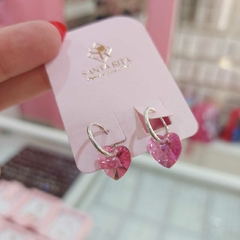 Argollitas Corazón Swarovski Rosa.