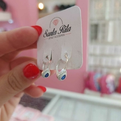 Argollitas Tipo Gotitas con Piedra Azul.