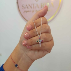 Conjunto Cruz con Piedras Multicolor.
