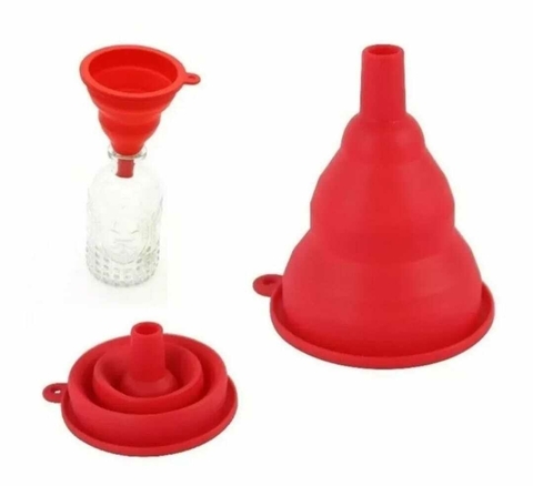 Funil Retrátil Dobrável Flexível Vermelho Silicone Cozinha