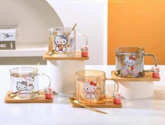 TAZA DE VIDRIO CON PLATO HELLO KITTY