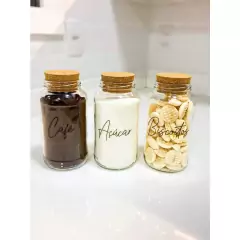 Kit Cantinho do Café - Café, Açúcar e Biscoitos | 3 potes de Vidro 810ml com Tampa Rolha + Adesivos na internet