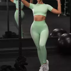 Calça Feminina Sem Costura Com Cintura Alta Para Fitness/Ioga/Verão/Estilo Europeu E Americano/Manga Curta - Lojão da Alemoa