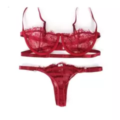 Conjunto Lingerie Meia Taça Sem Bojo Com Renda Calcinha Regulagem - Lojão da Alemoa