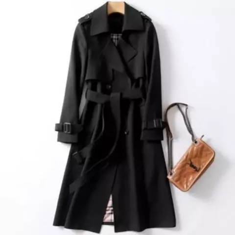 Jaqueta Primavera Outono Manga Comprida double breasted Elegante trench coat ladies casual