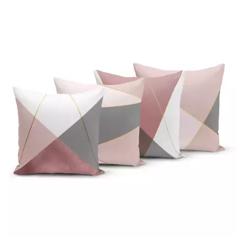 Kit 4 Capas de Almofadas 45x45cm Marmorizado Rosa / Cinza
